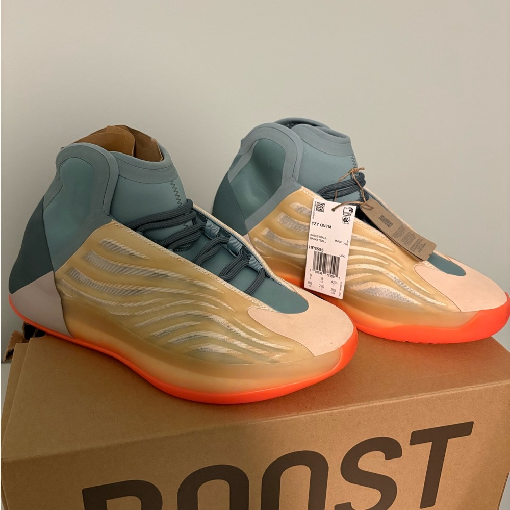 Yeezy High-Top Athletic Shoes Teal, Beige & Orange Sole